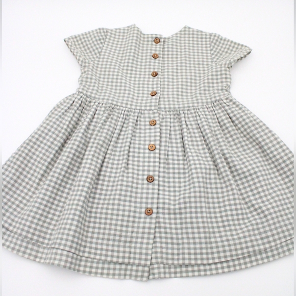 Toddler Girls Handmade Checkered Dress Sage Green (1-2 yr olds) - Picture 3 of 7